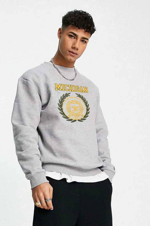 elo Polo Republica Men's Michigan Printed Fleece Sweat Shirt Heather Grey