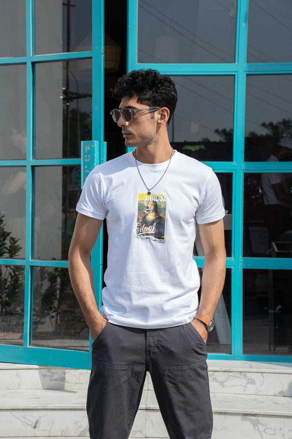 Elo Polo Republica Men's Mona Lisa Printed Crew Neck Tee Shirt White