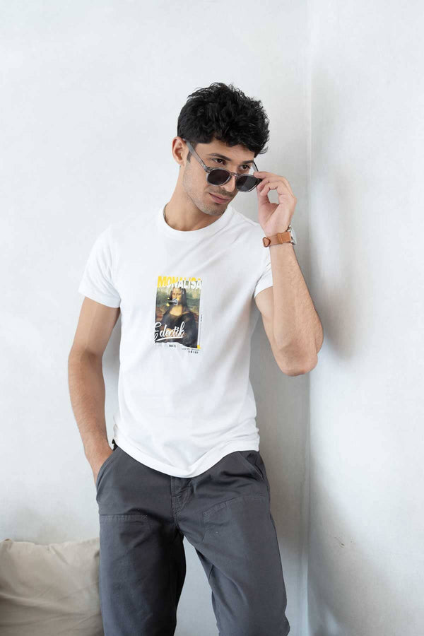 Elo Polo Republica Men's Mona Lisa Printed Crew Neck Tee Shirt White