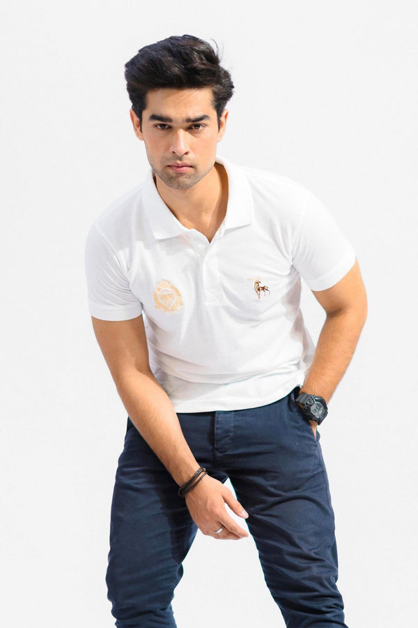 Elo Polo Republica Men's Moose & Crown Crest Embroidered Short Sleeve Polo Shirt White