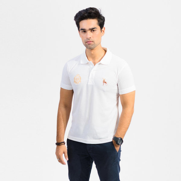 Elo Polo Republica Men's Moose & Crown Crest Embroidered Short Sleeve Polo Shirt White
