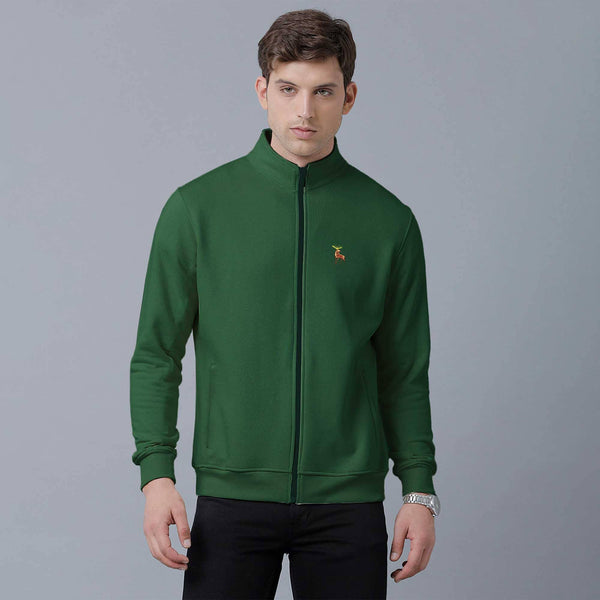 elo Polo Republica Men's Moose Embroidered Fleece Zipper Jacket Bottle Green