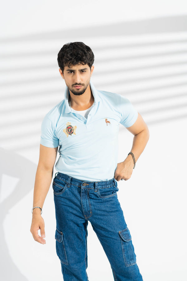 Elo Polo Republica Men's Moose & PRC Crest Embroidered Short Sleeve Polo Shirt Sky