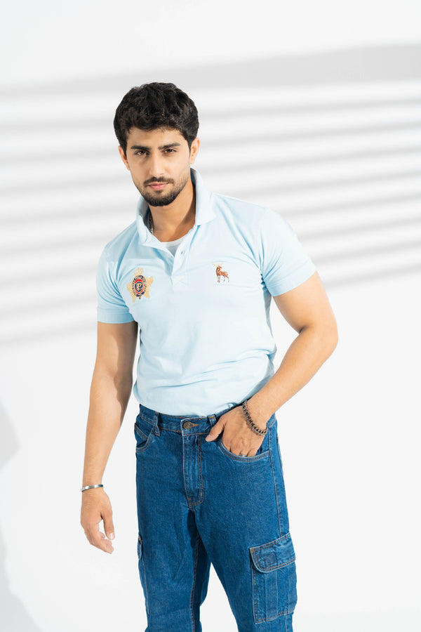 Elo Polo Republica Men's Moose & PRC Crest Embroidered Short Sleeve Polo Shirt Sky