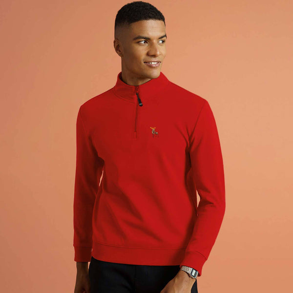elo Polo Republica Men's Moose Quarter Zipper Long Sleeve Sweat Shirt Red
