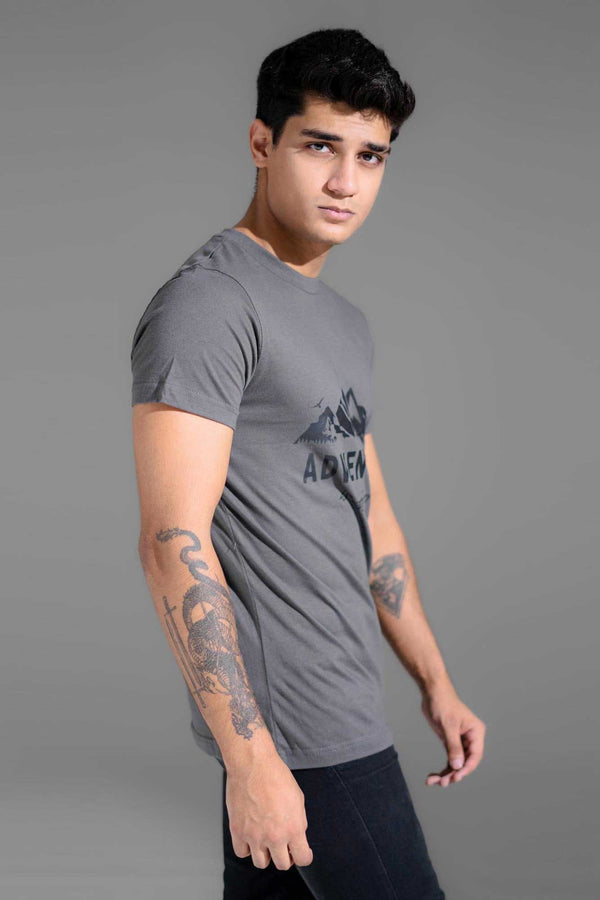 Elo Polo Republica Men's Mountain Adventure Printed Crew Neck Tee Shirt Graphite