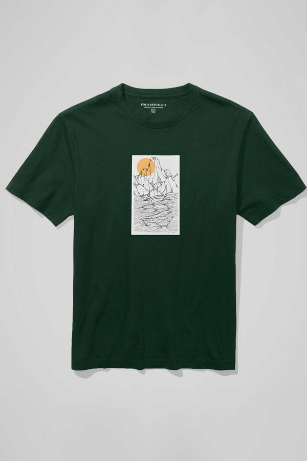 Elo Polo Republica Men's Mountain Sun Printed Crew Neck Tee Shirt Navy