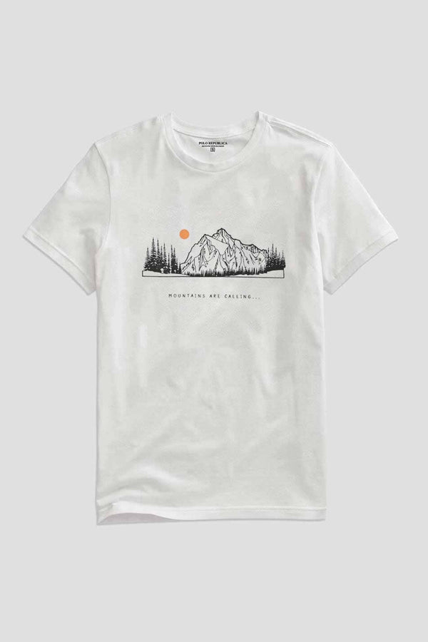 Elo Polo Republica Men's Mountains Are Calling Printed Crew Neck Tee Shirt Off White