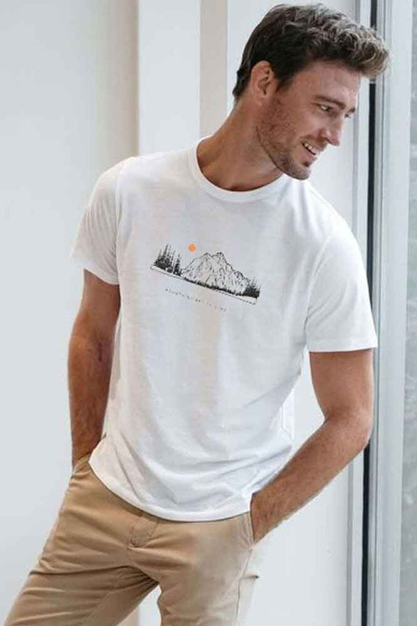 elo Polo Republica Men's Mountains Are Calling Printed Crew Neck Tee Shirt Off White