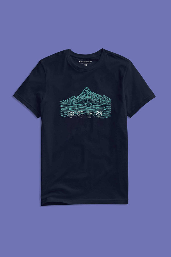 Elo Polo Republica Men's Mountains Clock Printed Short Sleeve Tee Shirt Dark Navy
