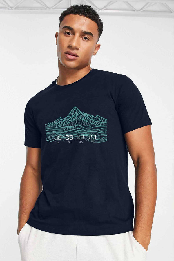 elo Polo Republica Men's Mountains Clock Printed Short Sleeve Tee Shirt Dark Navy