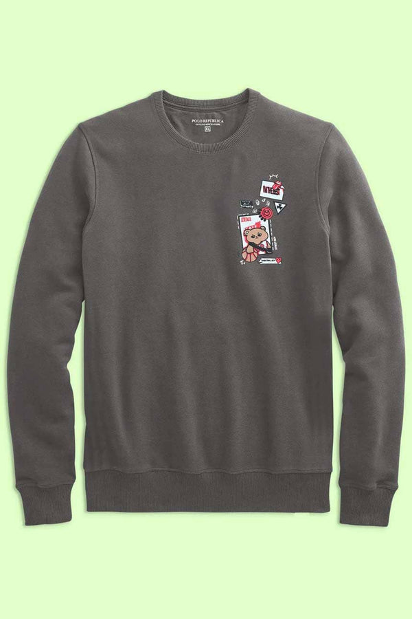 Elo Polo Republica Men's NBA Bear Printed Long Sleeve Sweat Shirt Mud