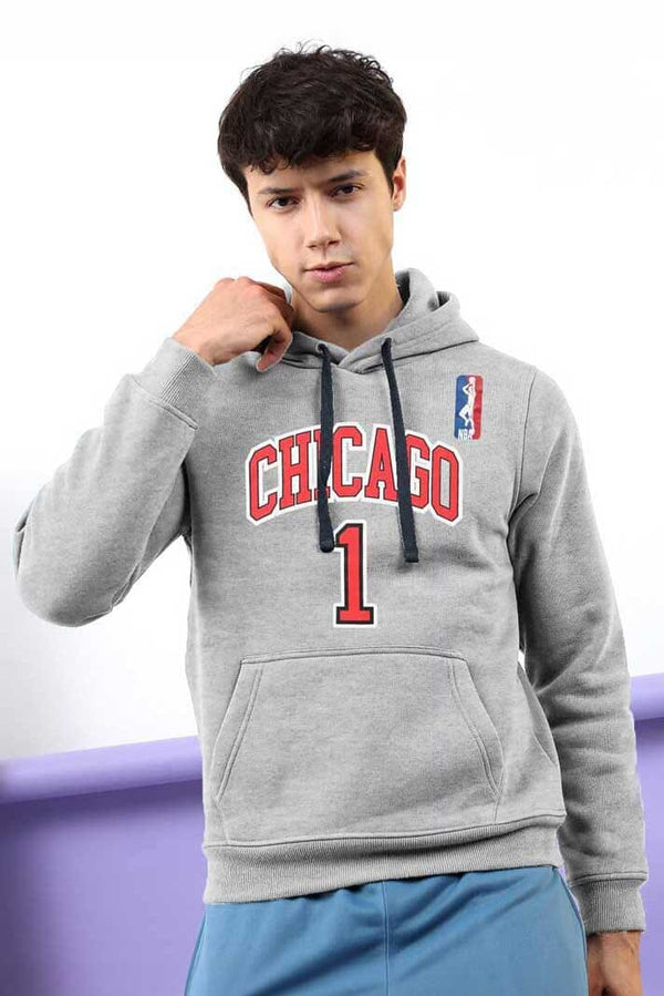 elo Polo Republica Men's NBA Chicago Printed Fleece Pullover Hoodie Heather Grey