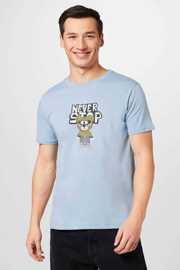 elo Polo Republica Men's Never Stop Printed Crew Neck Tee Shirt Light Sky