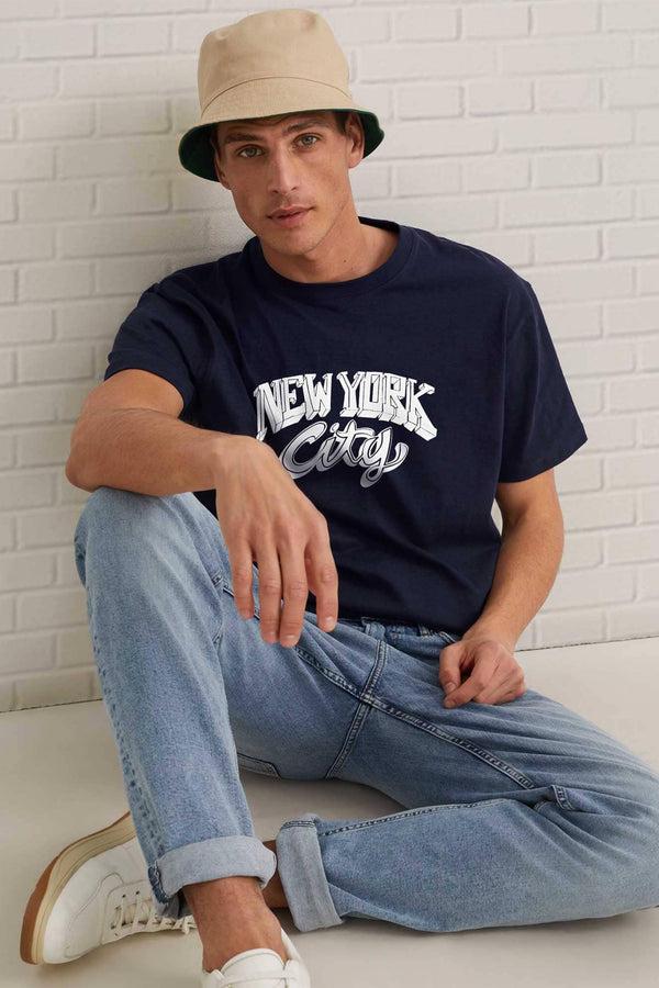 elo Polo Republica Men's New York City Printed Short Sleeve Tee Shirt Navy