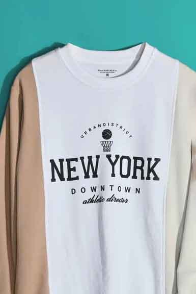 Elo Polo Republica Men's New York Printed Vertical Panel Terry Sweat Shirt White & Skin