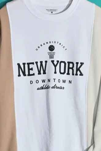 Elo Polo Republica Men's New York Printed Vertical Panel Terry Sweat Shirt White & Skin