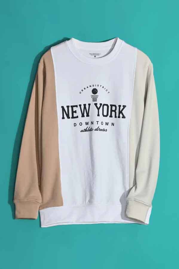 elo Polo Republica Men's New York Printed Vertical Panel Terry Sweat Shirt White & Skin