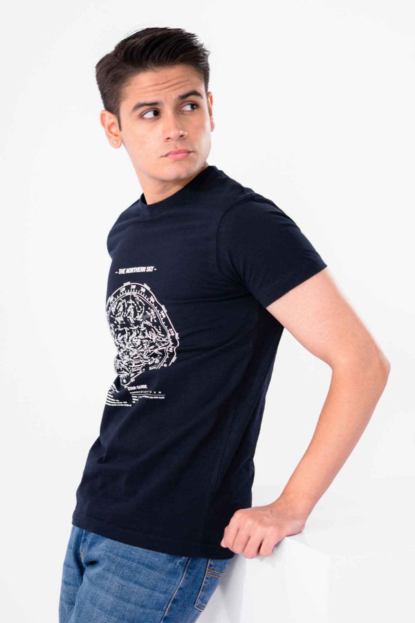 Elo Polo Republica Men's Northern Sky Printed Crew Neck Tee Shirt Navy