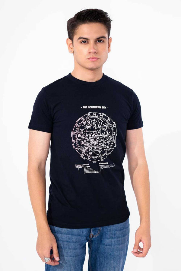 elo Polo Republica Men's Northern Sky Printed Crew Neck Tee Shirt Navy