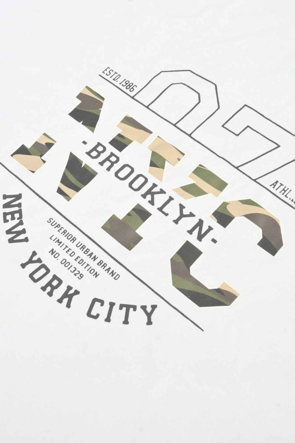 Elo Polo Republica Men's NYC 7 Printed Short Sleeve Tee Shirt White