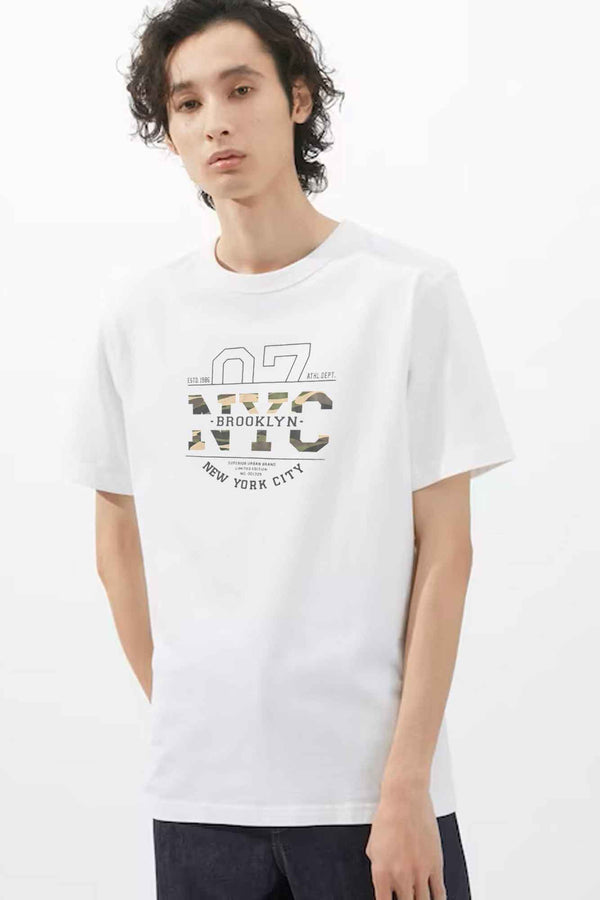 elo Polo Republica Men's NYC 7 Printed Short Sleeve Tee Shirt White