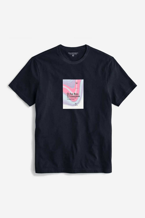 elo Polo Republica Men's Orbe Rec Printed Crew Neck Tee Shirt Navy