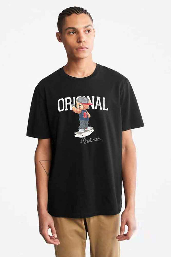 elo Polo Republica Men's Original Bear Printed Short Sleeve Tee Shirt Black