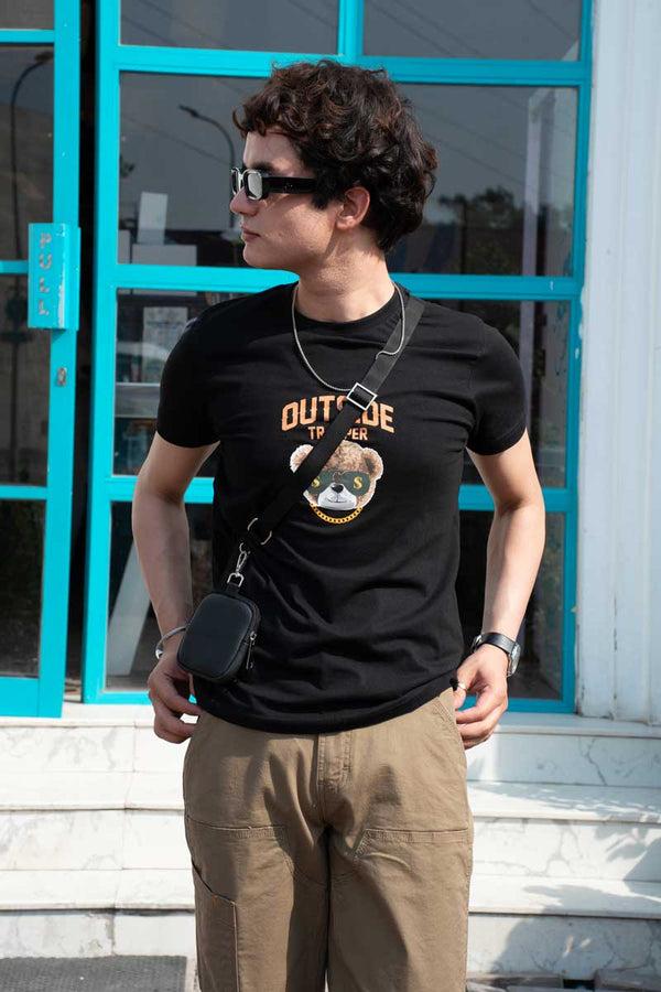 Elo Polo Republica Men's Outside Trapper Printed Crew Neck Tee Shirt Black