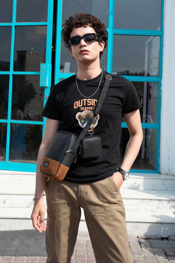 elo Polo Republica Men's Outside Trapper Printed Crew Neck Tee Shirt Black