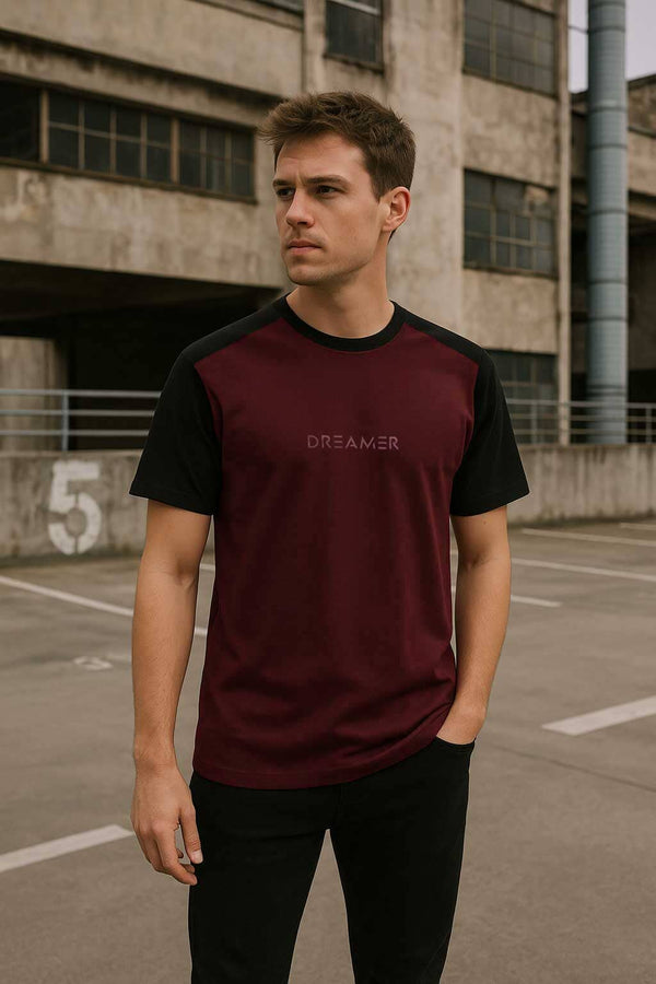 Elo Polo Republica Men's Oversized Dreamer Tee Shirt Black & Maroon