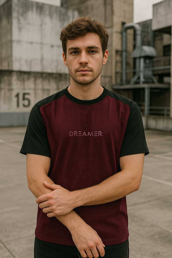 Elo Polo Republica Men's Oversized Dreamer Tee Shirt Black & Maroon