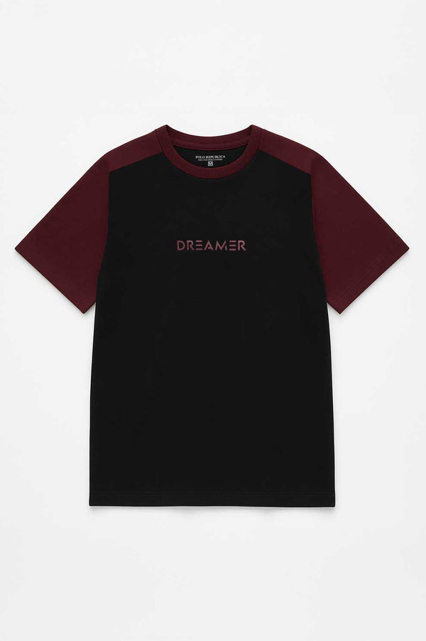 elo Polo Republica Men's Oversized Dreamer Tee Shirt Black & Maroon