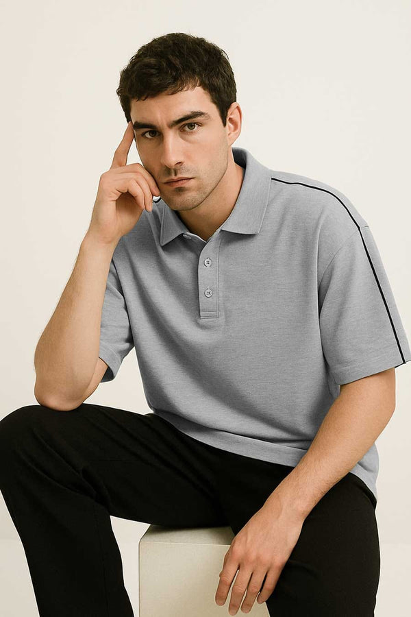 Elo Polo Republica Men's Oversized Drop Shoulder Polo Shirt Grey Melange