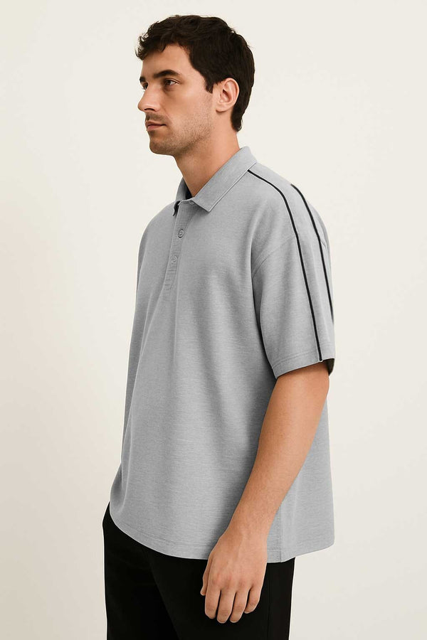 Elo Polo Republica Men's Oversized Drop Shoulder Polo Shirt Grey Melange
