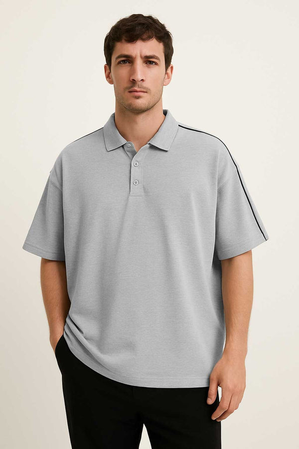 elo Polo Republica Men's Oversized Drop Shoulder Polo Shirt Grey Melange