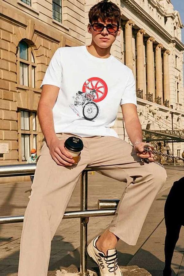 Elo Polo Republica Men's PakWheels CG 125 Printed Crew Neck Tee Shirt White