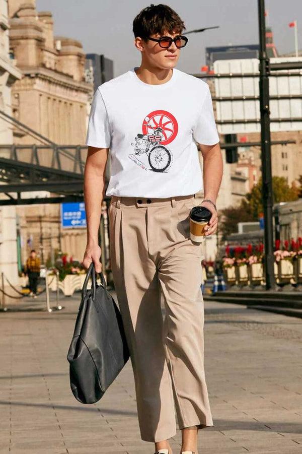 Elo Polo Republica Men's PakWheels CG 125 Printed Crew Neck Tee Shirt White
