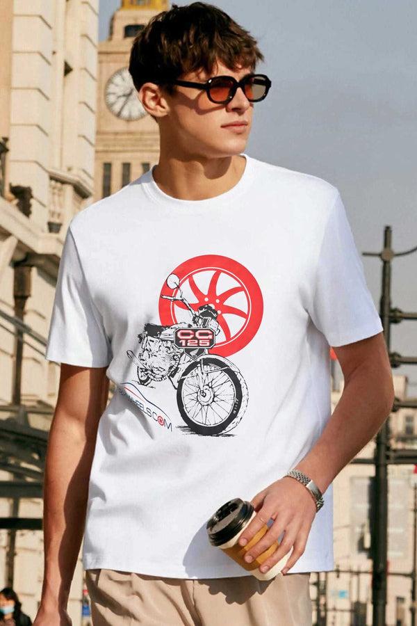 elo Polo Republica Men's PakWheels CG 125 Printed Crew Neck Tee Shirt White