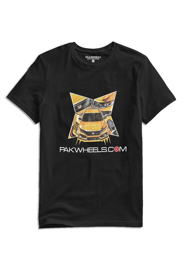 Elo Polo Republica Men's PakWheels Civic TYP R Printed Short Sleeve Tee Shirt Black