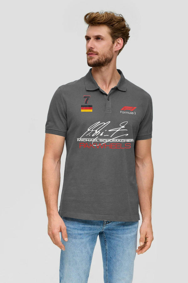 elo Polo Republica Men's PakWheels Formula 1 Printed Short Sleeve Polo Shirt Graphite