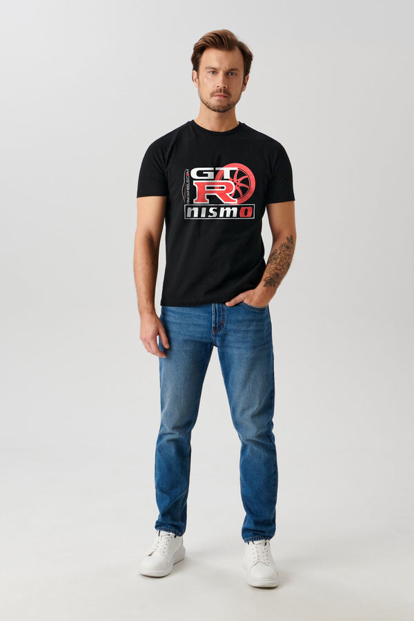 elo Polo Republica Men's PakWheels GTR NISMO Printed Short Sleeve Tee Shirt Black