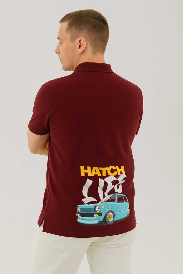 Elo Polo Republica Men's PakWheels Hatch Life Printed Short Sleeve Polo Shirt Maroon