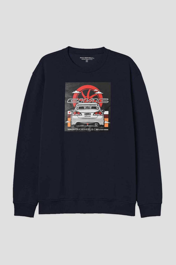 Elo Polo Republica Men's PakWheels Reborn Printed Fleece Sweat Shirt Navy