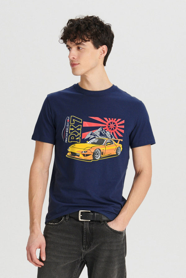 Elo Polo Republica Men's PakWheels RX7 Printed Short Sleeve Tee Shirt Navy