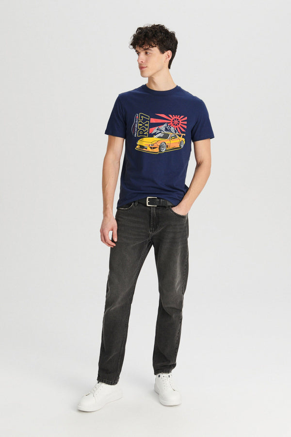 Elo Polo Republica Men's PakWheels RX7 Printed Short Sleeve Tee Shirt Navy