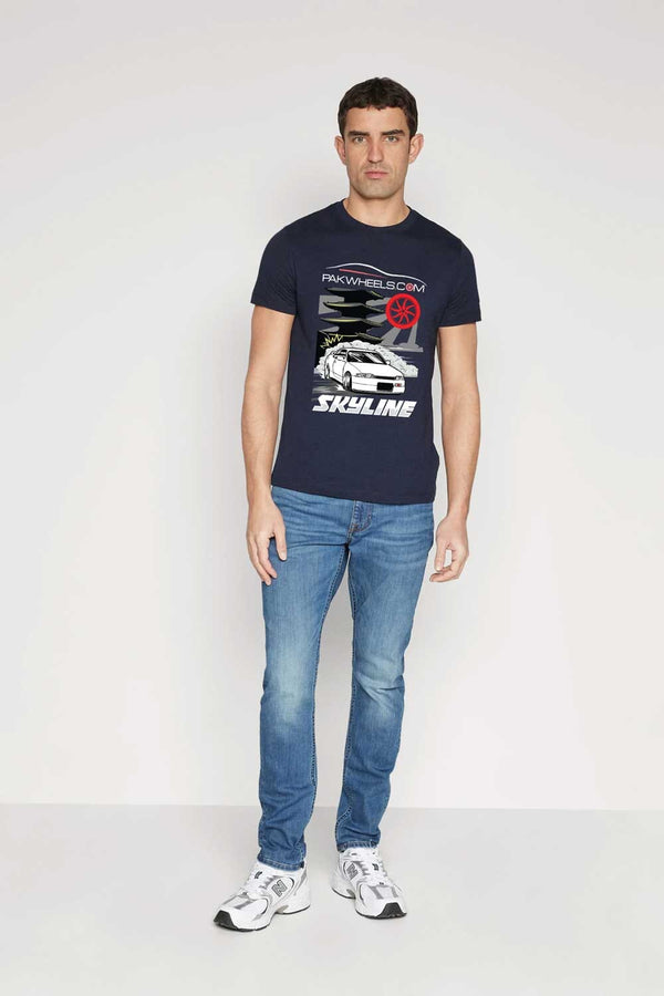 Elo Polo Republica Men's PakWheels Sky Line Printed Short Sleeve Tee Shirt Navy