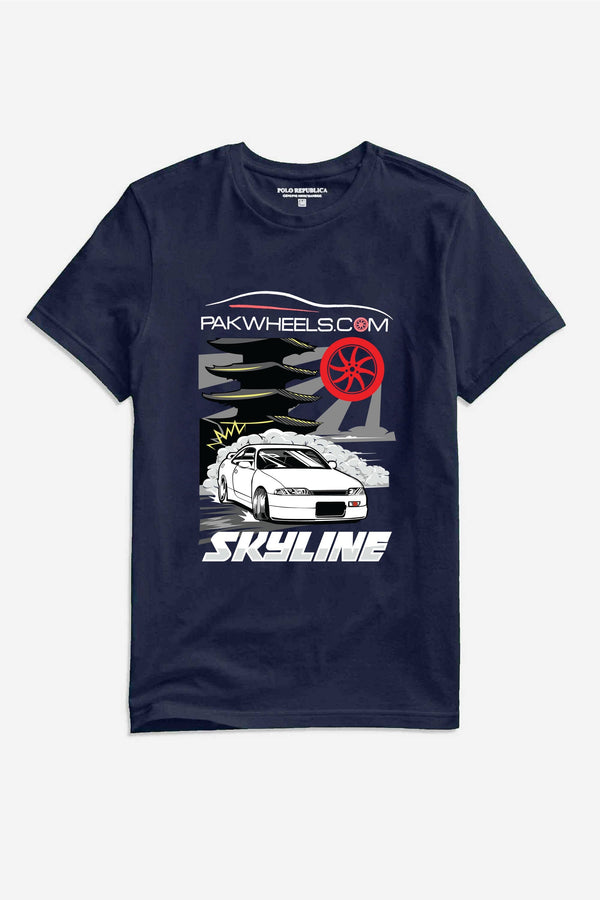 Elo Polo Republica Men's PakWheels Sky Line Printed Short Sleeve Tee Shirt Navy