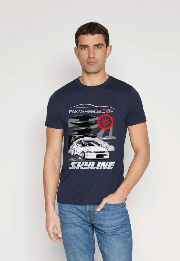 elo Polo Republica Men's PakWheels Sky Line Printed Short Sleeve Tee Shirt Navy