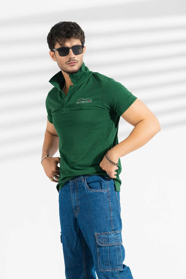 Elo Polo Republica Men's PakWheels YZF Printed Short Sleeve Polo Shirt Bottle Green